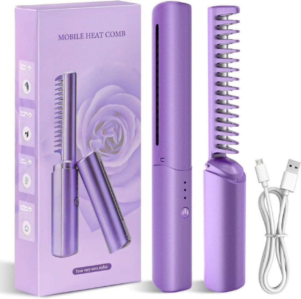 Meneflix Portable Mini Hair Straightener Cordless Rechargeable Mini Adjustable Hair Straightener Hot Comb.