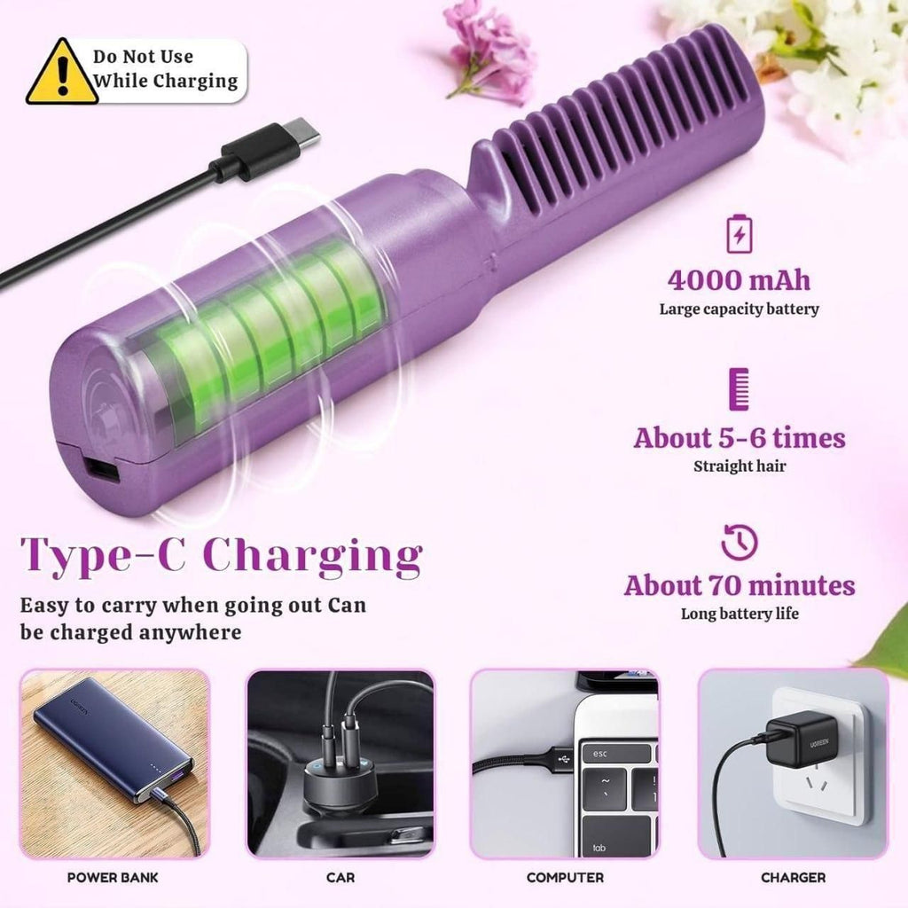 Meneflix Portable Mini Hair Straightener Cordless Rechargeable Mini Adjustable Hair Straightener Hot Comb.